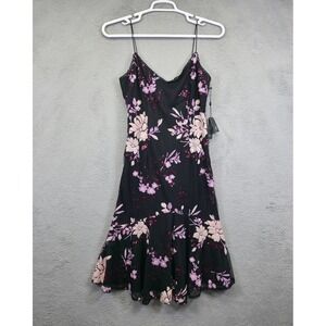 Adrianna Papell Dress Womens 10 Black Floral Sequins Fairy Asymmetric Party Midi